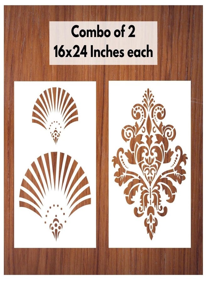 StenCart Combo of 2 Light Burst and Damask Design Jodhpur Stencil for Wall Painting Home DIY Reusable Wall Stencil Design for Wall Decoration (16x24 inch) -Pack of 2 - Image 1
